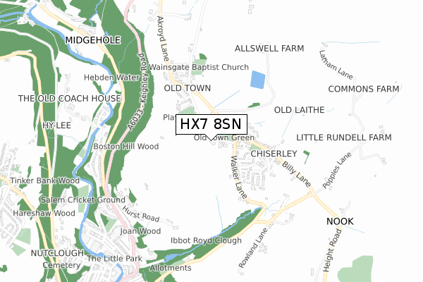 HX7 8SN map - small scale - OS Open Zoomstack (Ordnance Survey)