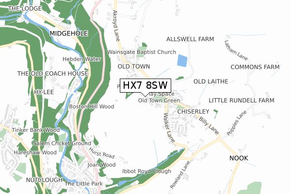 HX7 8SW map - small scale - OS Open Zoomstack (Ordnance Survey)