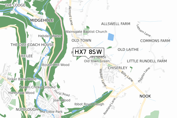 HX7 8SW map - small scale - OS Open Zoomstack (Ordnance Survey) HX7 8SW map - small scale - OS Open Zoomstack (Ordnance Survey)