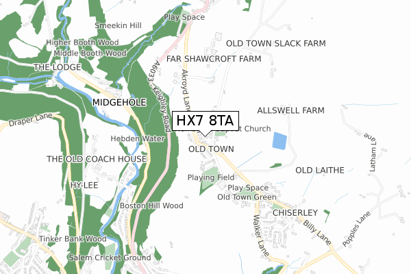 HX7 8TA map - small scale - OS Open Zoomstack (Ordnance Survey)