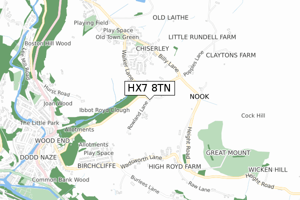 HX7 8TN map - small scale - OS Open Zoomstack (Ordnance Survey)