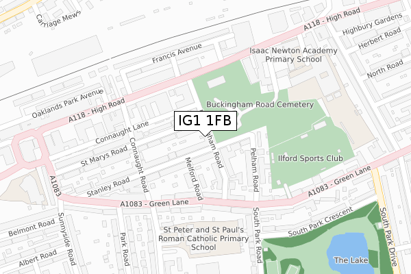 IG1 1FB map - large scale - OS Open Zoomstack (Ordnance Survey)