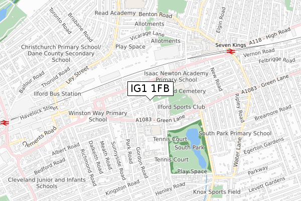 IG1 1FB map - small scale - OS Open Zoomstack (Ordnance Survey)