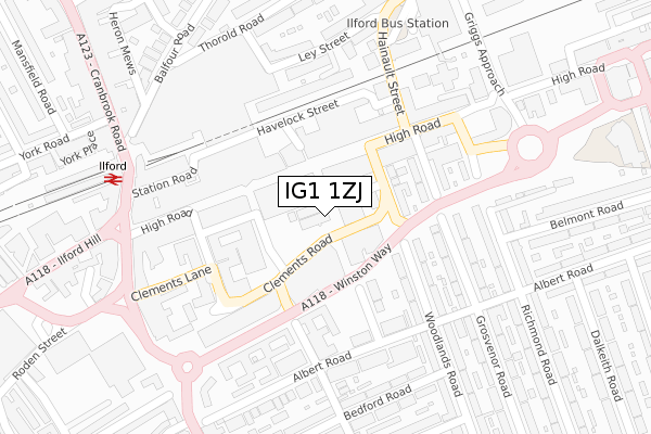 IG1 1ZJ map - large scale - OS Open Zoomstack (Ordnance Survey)