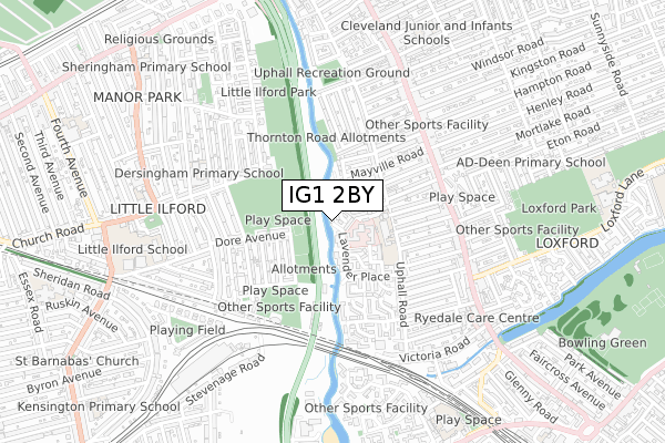 IG1 2BY map - small scale - OS Open Zoomstack (Ordnance Survey)