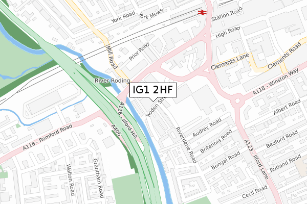 IG1 2HF map - large scale - OS Open Zoomstack (Ordnance Survey)