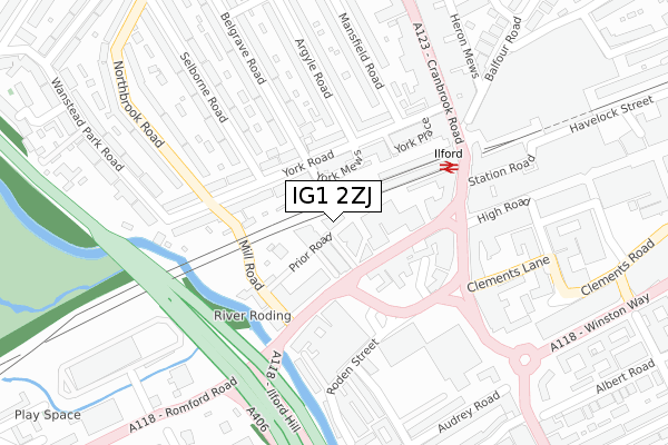 IG1 2ZJ map - large scale - OS Open Zoomstack (Ordnance Survey)