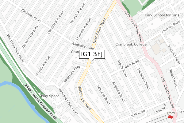 IG1 3FJ map - large scale - OS Open Zoomstack (Ordnance Survey)