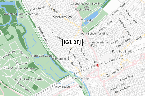 IG1 3FJ map - small scale - OS Open Zoomstack (Ordnance Survey)