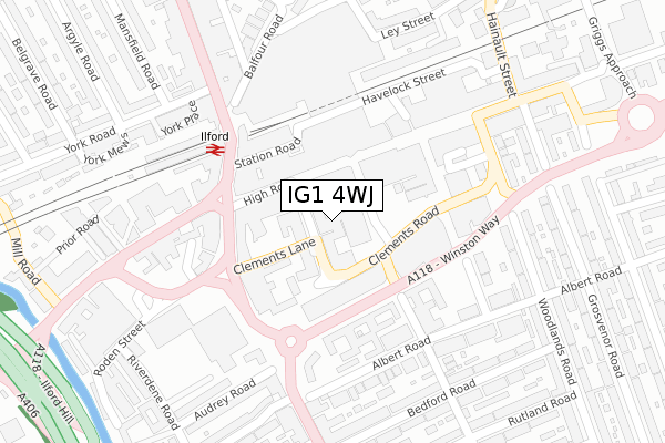 IG1 4WJ map - large scale - OS Open Zoomstack (Ordnance Survey)