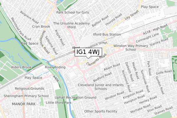 IG1 4WJ map - small scale - OS Open Zoomstack (Ordnance Survey)