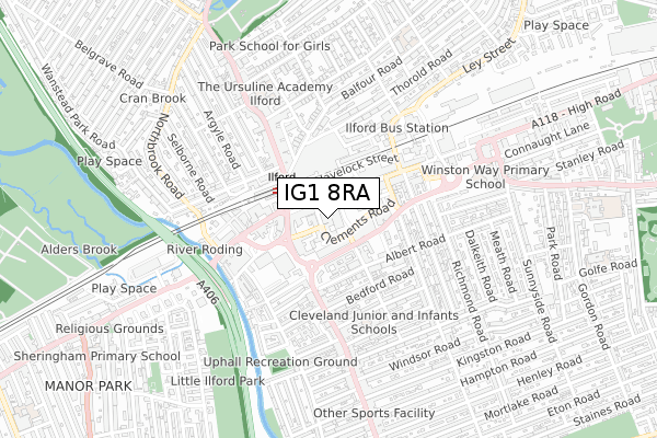 IG1 8RA map - small scale - OS Open Zoomstack (Ordnance Survey) IG1 8RA map - small scale - OS Open Zoomstack (Ordnance Survey)