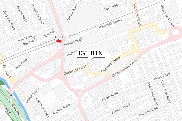 IG1 8TN map - large scale - OS Open Zoomstack (Ordnance Survey)