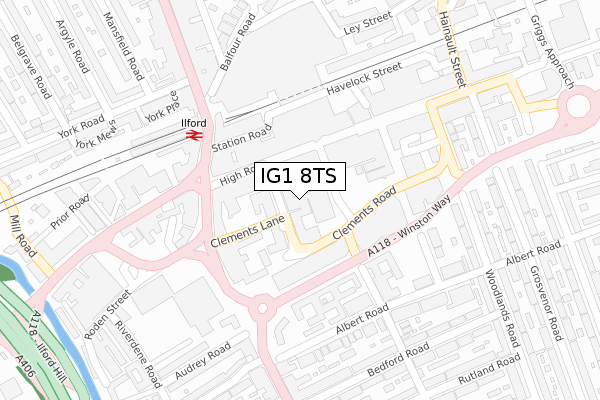 IG1 8TS map - large scale - OS Open Zoomstack (Ordnance Survey)