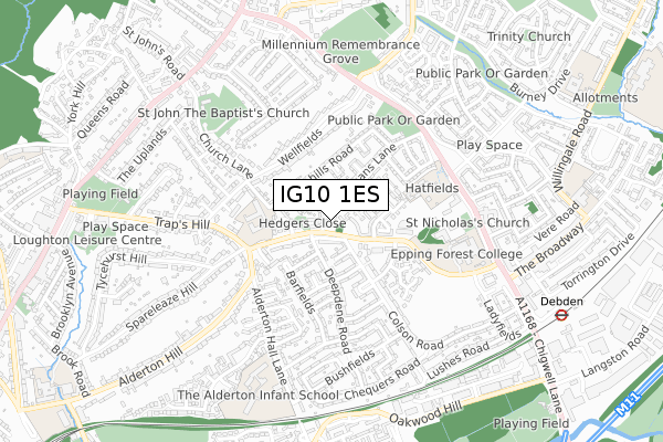 IG10 1ES map - small scale - OS Open Zoomstack (Ordnance Survey)