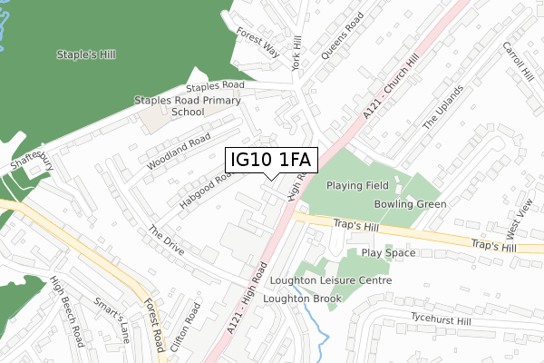 IG10 1FA map - large scale - OS Open Zoomstack (Ordnance Survey)