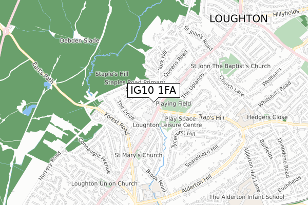 IG10 1FA map - small scale - OS Open Zoomstack (Ordnance Survey)