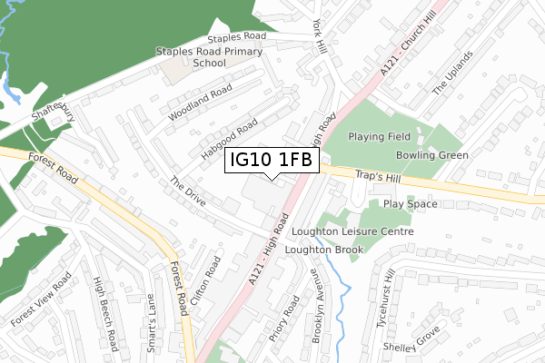 IG10 1FB map - large scale - OS Open Zoomstack (Ordnance Survey)