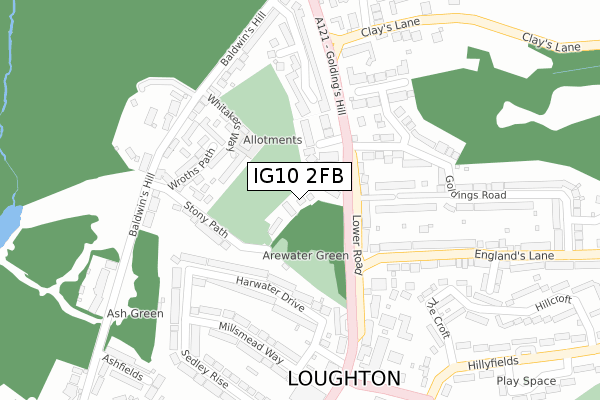 IG10 2FB map - large scale - OS Open Zoomstack (Ordnance Survey)
