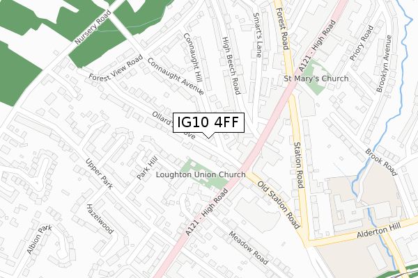 IG10 4FF map - large scale - OS Open Zoomstack (Ordnance Survey)