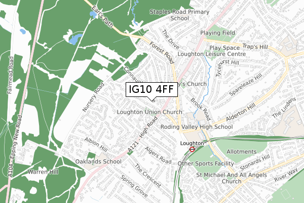 IG10 4FF map - small scale - OS Open Zoomstack (Ordnance Survey)