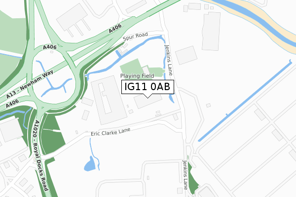 IG11 0AB map - large scale - OS Open Zoomstack (Ordnance Survey)