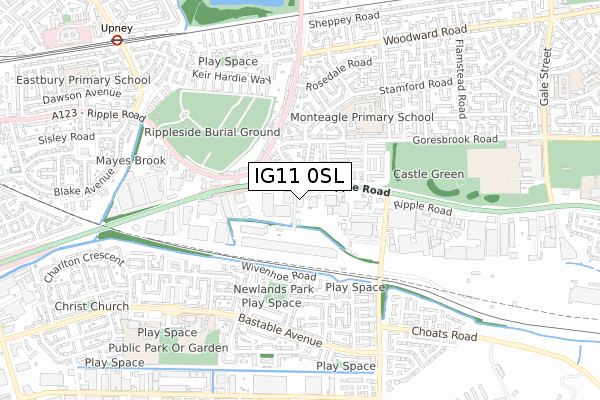 IG11 0SL map - small scale - OS Open Zoomstack (Ordnance Survey)
