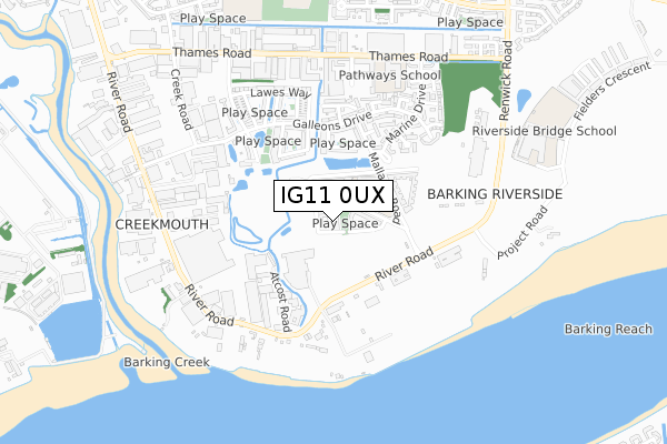 IG11 0UX map - small scale - OS Open Zoomstack (Ordnance Survey)