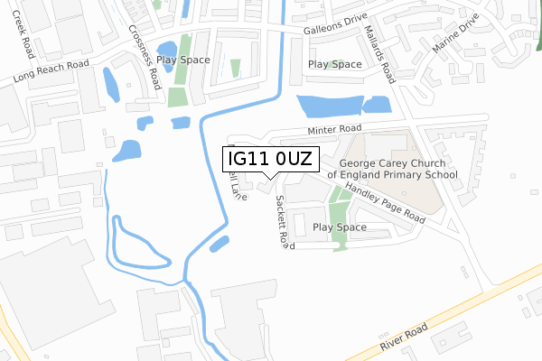 IG11 0UZ map - large scale - OS Open Zoomstack (Ordnance Survey)