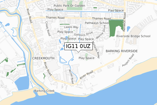 IG11 0UZ map - small scale - OS Open Zoomstack (Ordnance Survey)