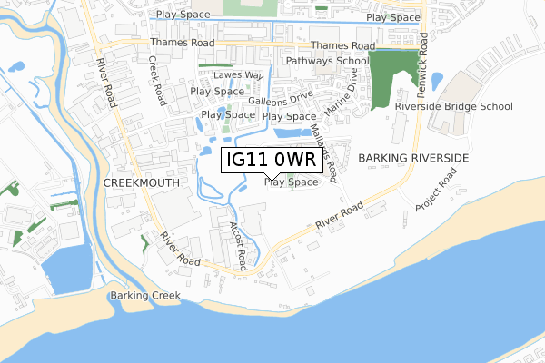 IG11 0WR map - small scale - OS Open Zoomstack (Ordnance Survey)