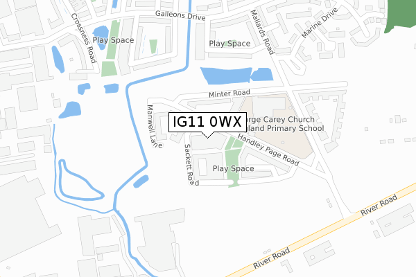 IG11 0WX map - large scale - OS Open Zoomstack (Ordnance Survey)