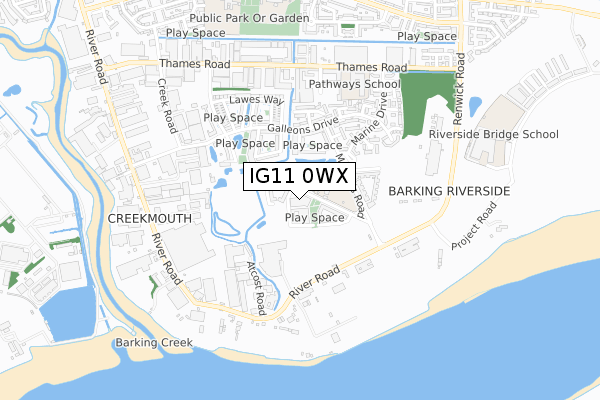 IG11 0WX map - small scale - OS Open Zoomstack (Ordnance Survey) IG11 0WX map - small scale - OS Open Zoomstack (Ordnance Survey)