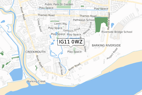 IG11 0WZ map - small scale - OS Open Zoomstack (Ordnance Survey) IG11 0WZ map - small scale - OS Open Zoomstack (Ordnance Survey)