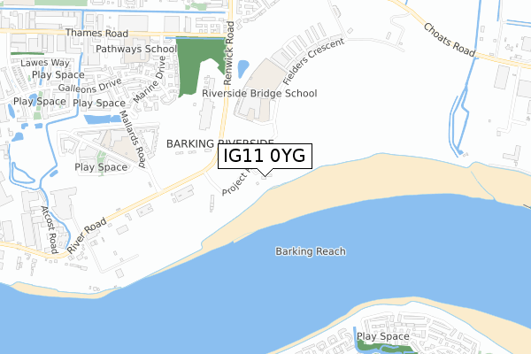 IG11 0YG map - small scale - OS Open Zoomstack (Ordnance Survey)