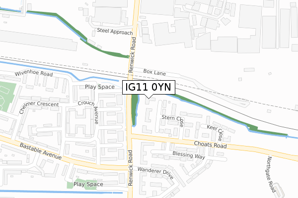 IG11 0YN map - large scale - OS Open Zoomstack (Ordnance Survey)