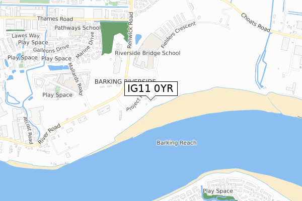 IG11 0YR map - small scale - OS Open Zoomstack (Ordnance Survey)