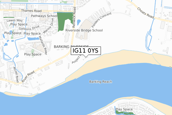 IG11 0YS map - small scale - OS Open Zoomstack (Ordnance Survey)