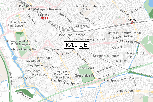 IG11 1JE map - small scale - OS Open Zoomstack (Ordnance Survey)