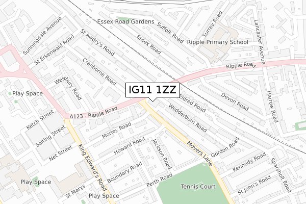 IG11 1ZZ map - large scale - OS Open Zoomstack (Ordnance Survey) IG11 1ZZ map - large scale - OS Open Zoomstack (Ordnance Survey)