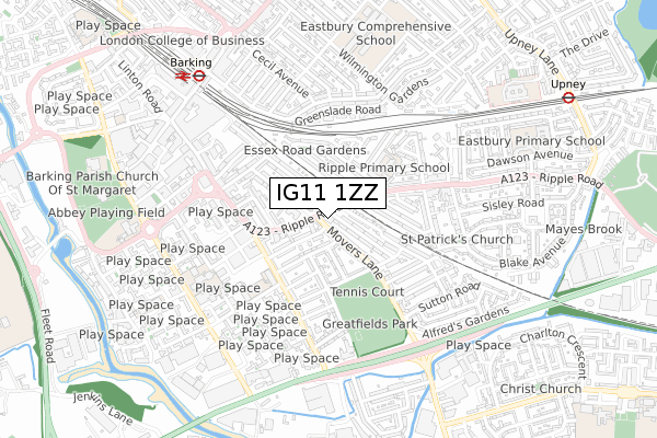 IG11 1ZZ map - small scale - OS Open Zoomstack (Ordnance Survey)