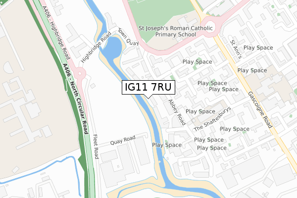 IG11 7RU map - large scale - OS Open Zoomstack (Ordnance Survey)