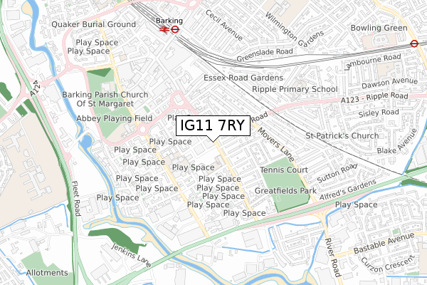 IG11 7RY map - small scale - OS Open Zoomstack (Ordnance Survey) IG11 7RY map - small scale - OS Open Zoomstack (Ordnance Survey)