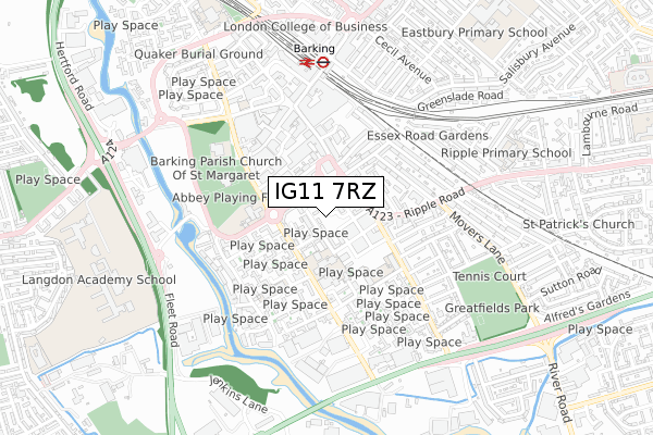 IG11 7RZ map - small scale - OS Open Zoomstack (Ordnance Survey) IG11 7RZ map - small scale - OS Open Zoomstack (Ordnance Survey)