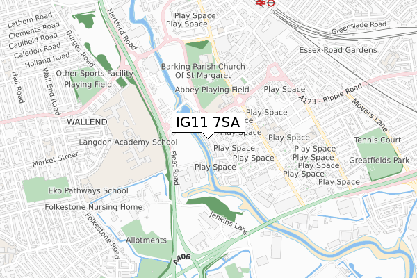 IG11 7SA map - small scale - OS Open Zoomstack (Ordnance Survey)