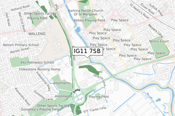 IG11 7SB map - small scale - OS Open Zoomstack (Ordnance Survey)