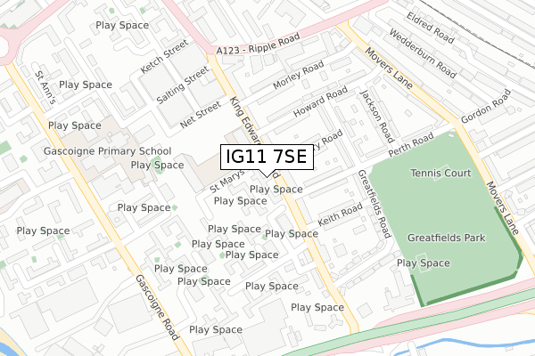 IG11 7SE map - large scale - OS Open Zoomstack (Ordnance Survey)