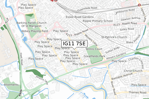 IG11 7SE map - small scale - OS Open Zoomstack (Ordnance Survey)