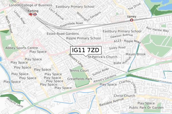 IG11 7ZD map - small scale - OS Open Zoomstack (Ordnance Survey)