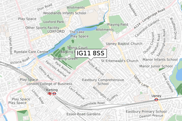 IG11 8SS map - small scale - OS Open Zoomstack (Ordnance Survey)